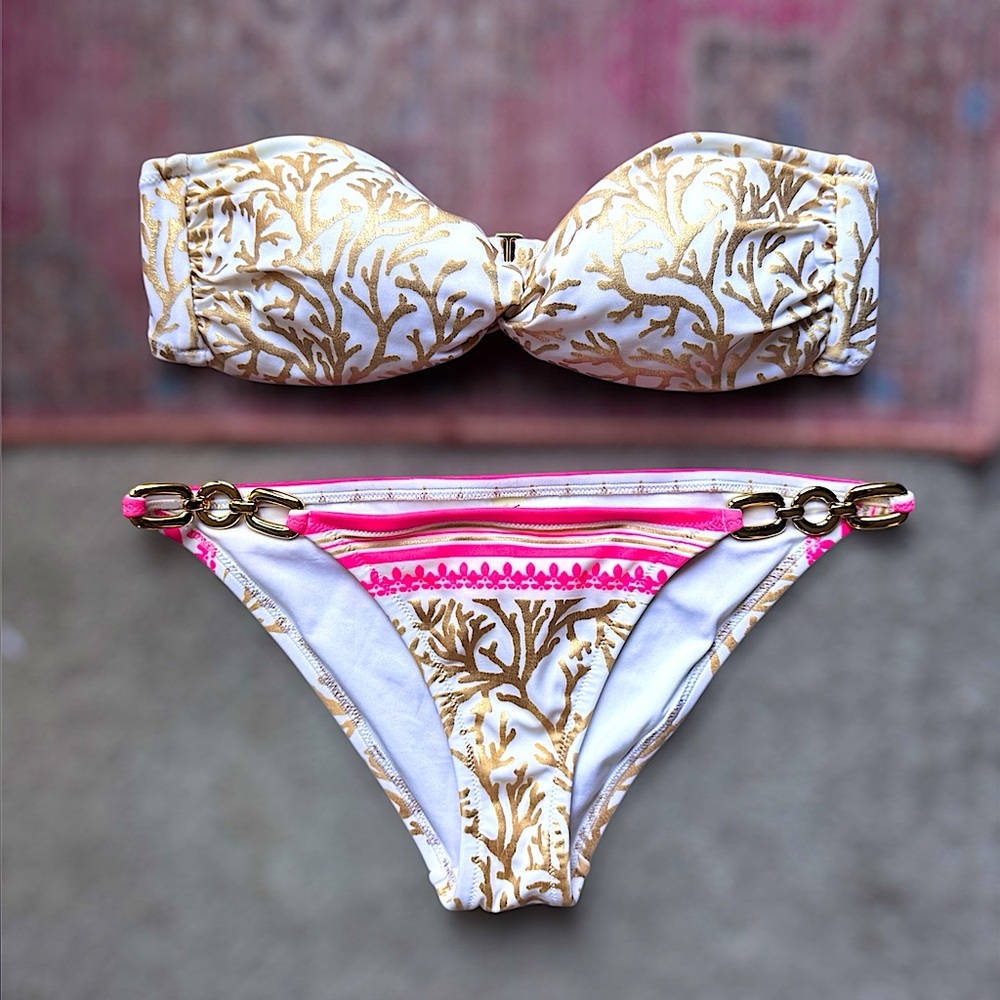 Victoria's Secret Bikini White Gold Metallic Stripe